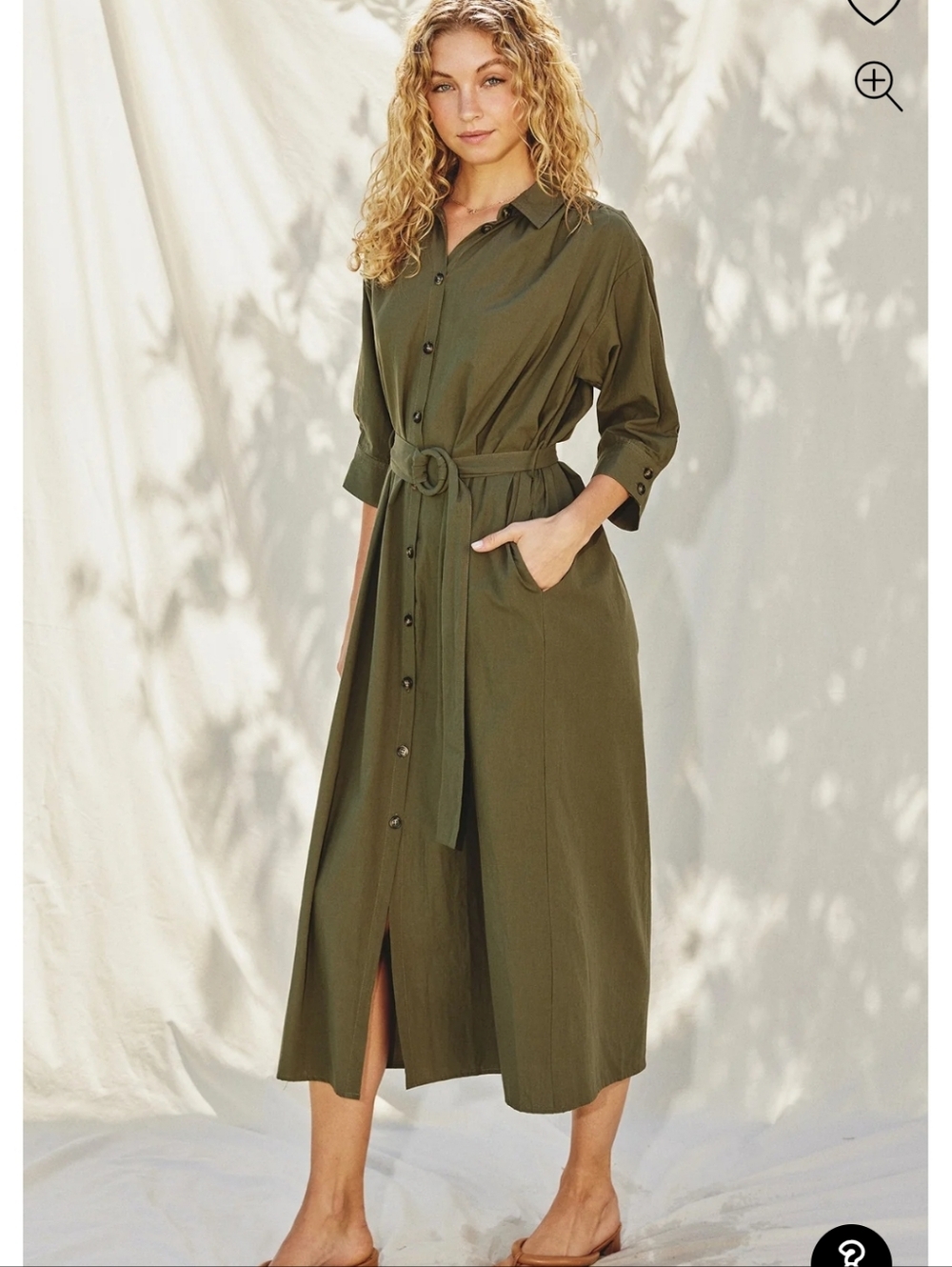 Washed Olive Buckle Detail Midi Dress